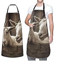 White Goat Aprons with 2 Pockets Waterproof Kitchen Aprons Adjustable Bib Apron Chef Apron for Women Men