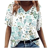 White Tank Tops Women Dressy,Light in The Box Tops for Classy Tops Signals Catalog Clothing Women's Fashion Casual Print V-Neck Short Sleeves Printed T-Shirt Loft New Years Shirt (XL,Mint Green)
