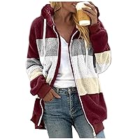 Hoodies for Women Zip-up Sherpa Fleece Jacket Long Sleeve Oversized Fuzzy Hooded Sweatshirt with Pockets Coat Outwear