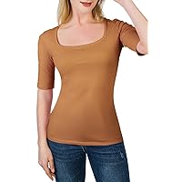 Women's Half Sleeve Square Neck Slim-Fit Tee Tops