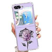 OOK Fairy Rose for Samsung Galaxy Z Flip 5 5G Case for Women Girls Anti-Scratch Clear Elegant Flower Floral Shockproof Protective Phone Case -Purple Rose