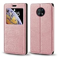 Nokia G50 5G Case, Wood Grain Leather Case with Card Holder and Window, Magnetic Flip Cover for Nokia G50 5G (6.82”) Rose Gold