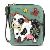 CHALA Zip Around Wallet, Wristlet, 8 Credit Card Slots, Sturdy Pu Leather - Cow - Teal