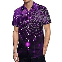 Purple Spider Web Men's Short Sleeve T-Shirt Causal Button Down Beach Summer Tops