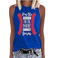 Womens Baseball Printed Tank Tops Mothers Gift Funny Tee Blouses Summer Casual Loose Fit Sleeveless Pullover Shirts