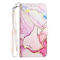 Compatible with Moto E13 Case with Card Holder Marble Leather Wallet Flip Cases Cover for Women Rose Gold with Hand Strap