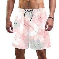 Men's Swim Trunks Cute Star Moon Cloud Quick Dry Swim Shorts with Mesh Lining Swimwear Bathing Suits