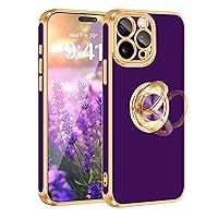Fingic iPhone 15 Pro Phone Case[with 360°Ring Holder][Support Magnetic Car Mount] Cute Kickstand Slim for Women Girls Nonslip Soft TPU Rugged Bumper Protective Phone Case for iPhone 15 Pro,Deep Purple