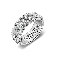 Amazon Collection Platinum or Gold Plated Sterling Silver 3 Row Pave Ring set with Round Infinite Elements Cubic Zirconia