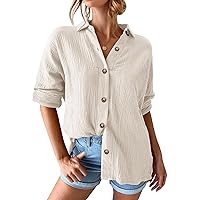 Button Down Shirts for Women Oversized Long Sleeve Button Up Shirt Crepe Texture Off The Shoulders Womens Blouses