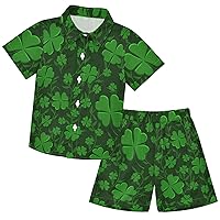 visesunny Toddler Boys 2 Piece Outfit Button Down Shirt and Short Sets St Patricks Day Boy Summer Outfits