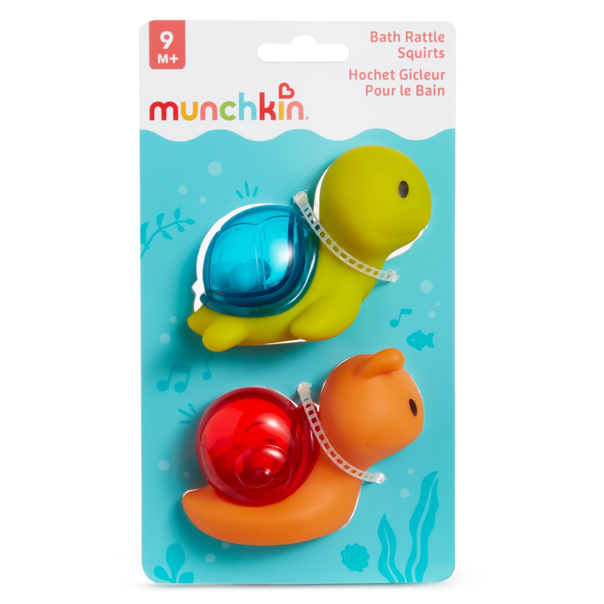 Munchkin® Bath Rattle Squirts - Fun Sensory Bath Learning Toys for Babies and Toddlers, Turtle and Snail, 2 Pack