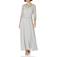 J Kara Women's Petite Long Beaded Dress with Cowl Neck