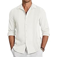 COOFANDY Men Guayabera Cuban Shirt Cotton Linen Shirts Long Sleeve Casual Button Down Beach Shirt