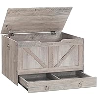 Storage Chest, Storage Trunk with Drawer, Wooden Storage Bench, Sturdy Entryway Bench Supports 220 lb, Shoe Bench, Safety Hinge, U-Shaped Opening, Easy Assembly, Greige BG71CW01