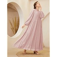Summer Dresses for Women 2022 Lantern Sleeve Smock Dress Dresses for Women (Color : Baby Pink, Size : X-Small)