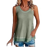Women's Sleeveless Solid Color Knit Vest Loose Round Neck Patchwork Vest Fashion Tops Layering Top Women