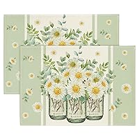 Artoid Mode Eucalyptus Leaves Daisy Vase Spring Placemats Set of 2, 12x18 Inch Seasonal Summer Table Mats for Party Kitchen Dining Decoration