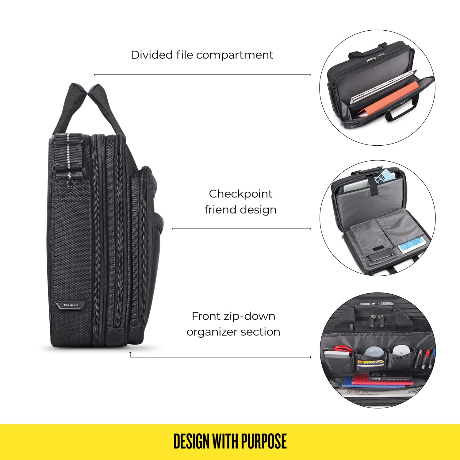 Solo New York Empire 17.3-Inch Laptop Briefcase, TSA Friendly, Black/Grey