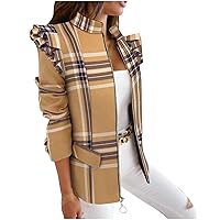 Plaid Blazer for Women Business Casual Slim Blazers Single Breasted Checked Suit Outerwear Trendy Office Work Coat