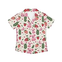 Kids Button Down Hawaiian Shirt Lightweight Short Sleeve Loose Soft Shirts for Girls Boys Available in Plus Size