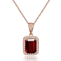 Uloveido Women's 925 Sterling Silver Natural Garnet Gemstone Pendant Necklace Fine Wedding Jewellery January Birthstone Necklace (Square, Triangle) with Gift Box FN109