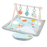 Bright Starts Disney Winnie The Pooh Once Upon a Tummy Time Baby Activity Mat with Wooden Toy Bar, Blue, Newborn