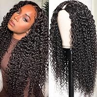 UNICE Curly U Part Wig Human Hair 4x1 inch Small Leave Out, Brazilian Glueless Human Hair Upart Wig Beginner Friendly No Sew in No Glue 180% Density 16 inches