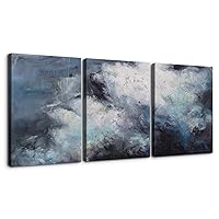 Dimpoli Abstract Canvas Wall Art Decor Painting Decor 32x48 Inch 3 Panels Clound Pattern Painting Picture Giclee Prints Gallery Wrapped Ready to Hang Artwork for Living Room Bedroom Office Decoration