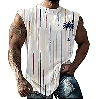 Tank Tops for Men Workout, Mens Stripe Print Sleeveless T Shirt Fitted Trendy Athletic Graphic Causal 2024 Tanks