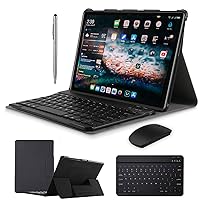 DUODUOGO 2 in 1 Tablets, Android 9.0 Tablet PC with Wireless Keyboard Case, 4GB RAM 64GB ROM/128GB Computer Tablets, Quad Core, HD/IPS, 8000mAh, 13MP Dual Camera, Dual 4G SIM, WiFi (10 in, Black)