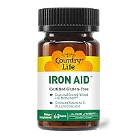 Country Life Iron Aid, Essential for Red-Blood Cell Formation, 60 Tablets, Certified Gluten Free, Certified Vegan, Certified Halal