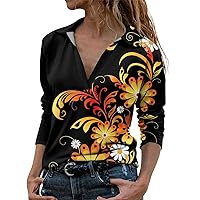 Women's t-Shirts Casual Fashion Print Long Sleeve V-Neck Lapel Comfortable Pullover Top