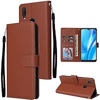 Flip Case Cover Wallet Case for Vivo Y11, Premium PU Leather Wallet Case [Wrist Strap] Flip Folio with ID&Credit Card Pockets for Vivo Y11 Phone Back Cover (Color : Brown)