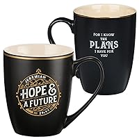 Christian Art Gifts Ceramic Coffee and Tea Mug for Men and Women 12 oz Black with Gold, Lead-free Bible Verse Mug- Hope and a Future - Jeremiah 29:11