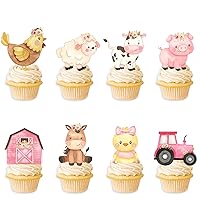 48Pcs Pink Farm Cupcake Toppers for Farm Animals Birthday Decoration Farm Animals Cake and Cupcake Decorations Farm Party Supplies