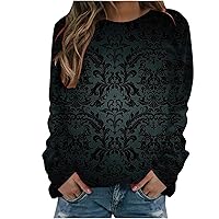 Halloween Printed Sweatshirt For Womens Fashion Graphic Long-Sleeved Holiday Sweatshirts Round Neck Pullover