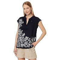 Tommy Hilfiger Linen Blend Pullover Bandcollar Shirt Womens