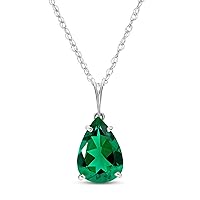 Galaxy Gold GG 14K Solid White Gold Necklace With Pear Shape 3.00 ctw High Polished Genuine Emerald - Grade AAA LAB GROWN GENUINE REAL EMERALD