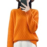 Autumn Winter Women Mock Neck Diamond Lattice Pullover 100% Merino Wool Sweater Cashmere Knitwear