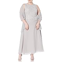 J Kara Women's Plus Size Beaded Sleeveless Long Dress with Scarf
