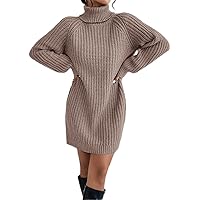Sweater Dress for Women - Turtleneck Raglan Sleeve Sweater Dress (Color : Mocha Brown, Size : Small)
