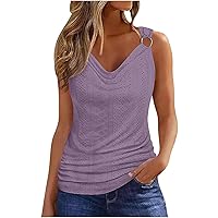O-Ring Strap Tank Tops for Women Eyelet Embroidered Loose Fit Cowl Neck Blouse Sleeveless Casual Summer Tunic Shirts