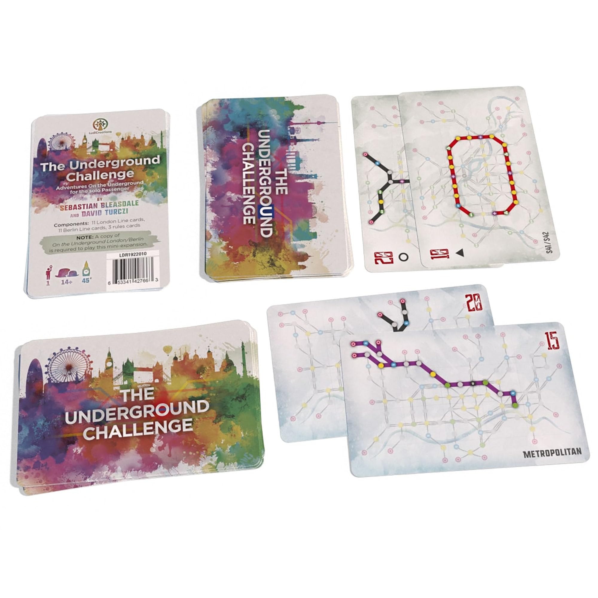 LudiCreations: The Underground Challenge: London/Berlin - Solo Mini-Expansion for On The Underground, Train Board Game, Ages 14+, 1 Player, 60 Min
