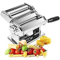 Pasta Maker Machine - Heavy Duty Steel Construction - 150 Roller with Pasta Cutter - 7 Adjustable Thickness Settings, Hand Crank and Instructions