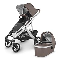 Vista V2 Stroller/Convertible Single-to-Double System/Bassinet, Toddler Seat, Bug Shield, Rain Shield, and Storage Bag Included/Theo (Dark Taupe/Silver Frame/Chestnut Leather)