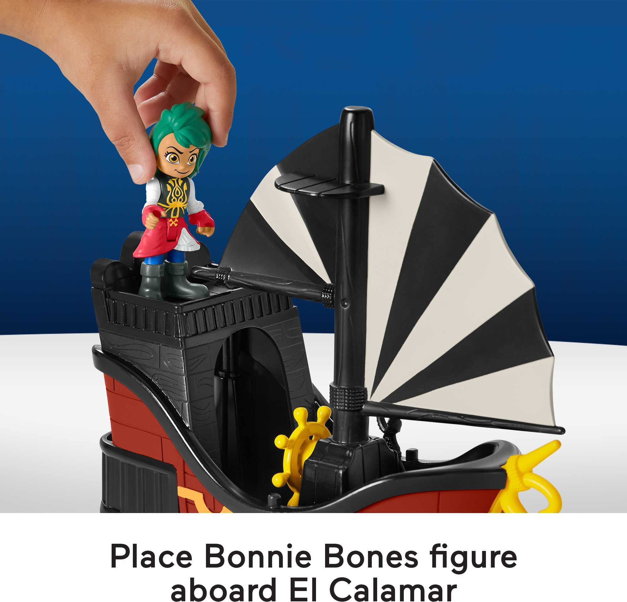 Fisher-Price Santiago of the Seas Pirate Toys Bonnie Bones Figure & El Calamar Ship Vehicle Set for Preschool Kids Ages 3+ Years