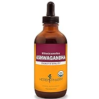Herb Pharm Certified Organic Ashwagandha Extract for Energy and Vitality, Organic Cane Alcohol, 4 Ounce