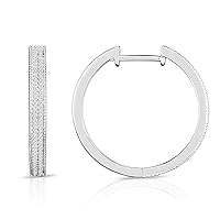 Natalia Drake Diamond Hoop Earrings for Women in Rhodium Plated 925 Sterling Silver Color HI/Clarity I2-I3