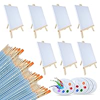 Easel Set 58 Pcs Painting Set(7 Pcs 14 Inch Easel+7Pcs 8x10 Paint Canvas+40 Brushes+4 Palettes) Painting Supplies Kit with Easels for Adults&Kids&Painting&Display&Sip and Paint&Painting Party